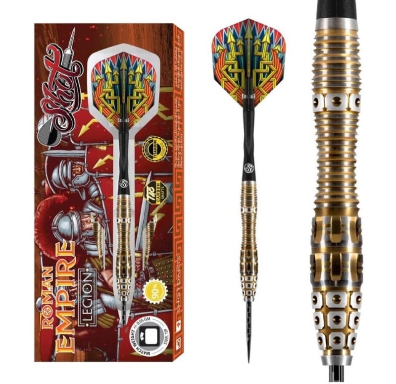 Shot! Darts Roman Empire Legion Steel Tip Dart Set | 90% Tungsten Barrels | Front Balanced with Secure Grip | Handcrafted Pro Darts with Flights for Men & Women | Metal Tips | Made in New Zealand - Image 1